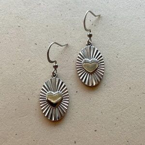 Silver Oval Heart Charm Earrings